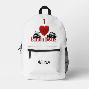 I Heart Panda Bears Fun with Name Printed Backpack