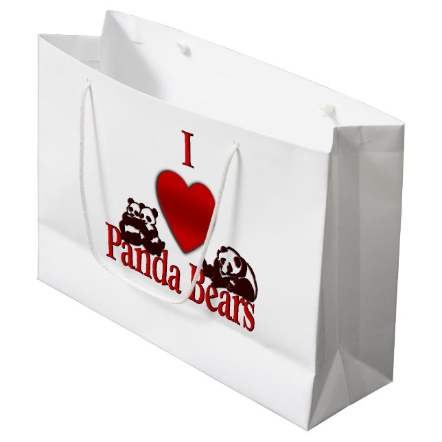 I Heart Panda Bears Large Gift Bag (Front Angled)