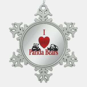 I Heart Panda Bears Snowflake Pewter Christmas Ornament