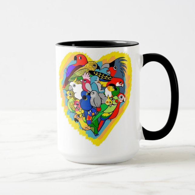 I heart parrots cute cartoon mug (Right)