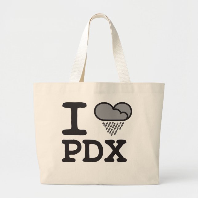 I Heart PDX - Heart Shaped Rain Cloud Large Tote Bag (Front)