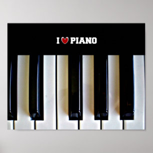 I heart Piano with piano keys Poster