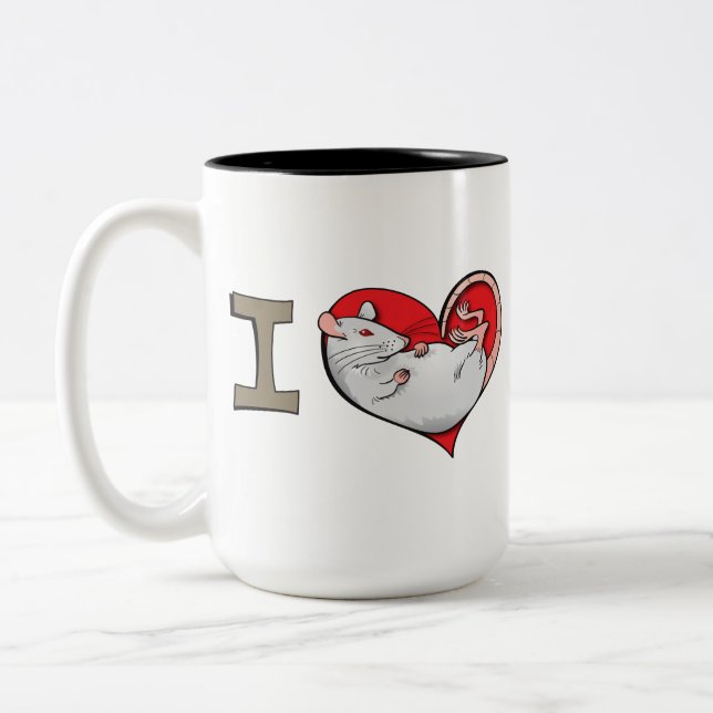 I heart rats (albino) Two-Tone coffee mug (Left)