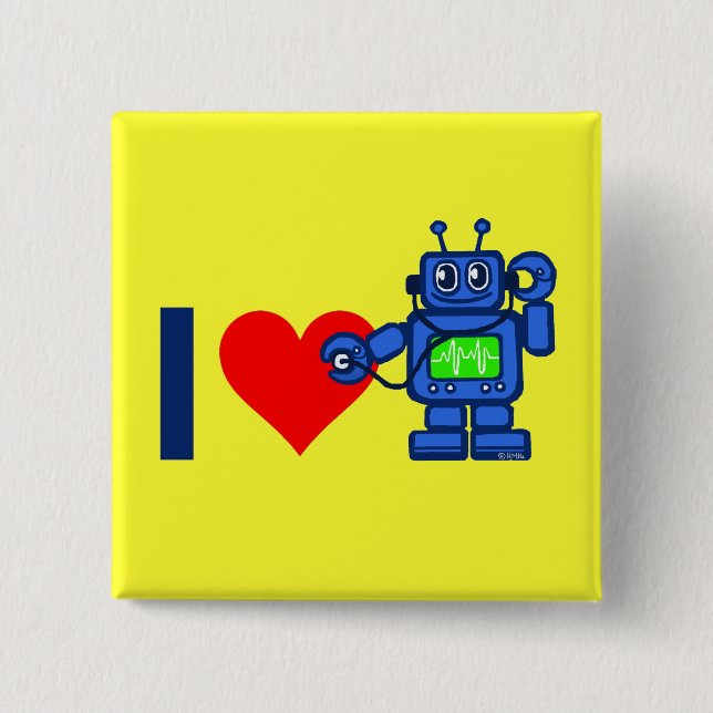 I heart robot 15 cm square badge (Front)