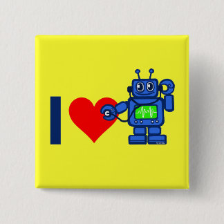 I heart robot 15 cm square badge