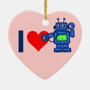I heart robot ceramic tree decoration