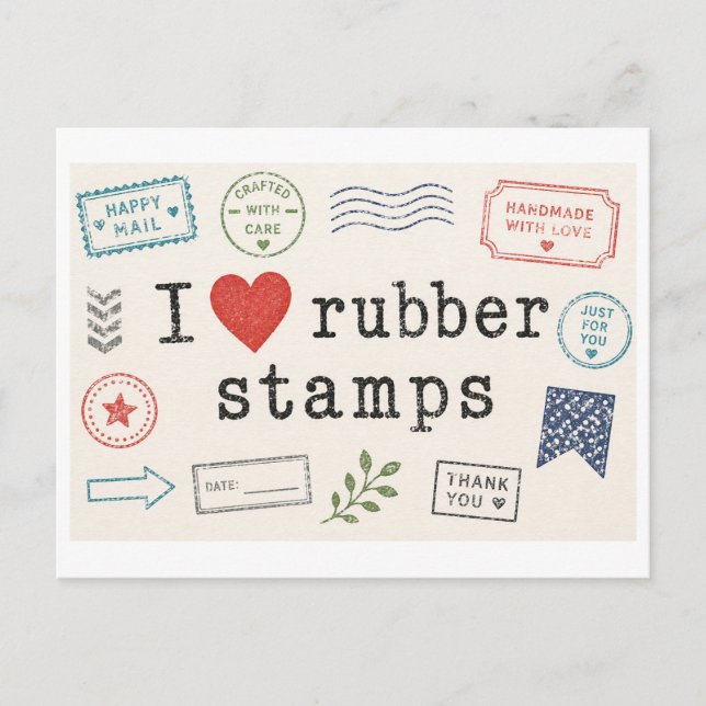 "I [Heart] Rubber Stamps" Postcard (Front)