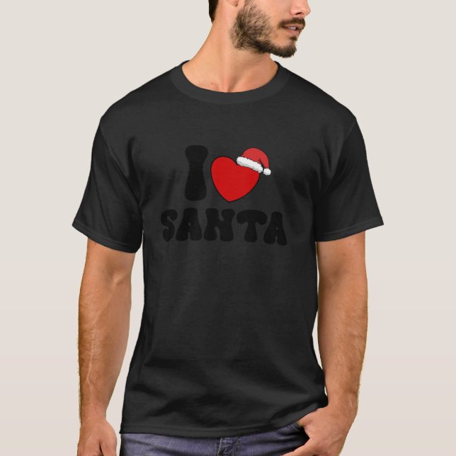 I Heart Santa Christmas Santa Hat Red Heart I Love T-Shirt (Front)