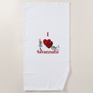 I Heart Savannah Cat Silver Beach Towel