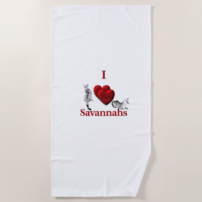 I Heart Savannah Cat Silver Beach Towel (Front)