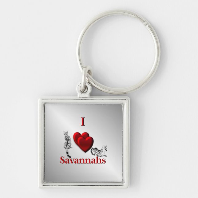 I Heart Savannah Cat Silver Key Ring (Front)