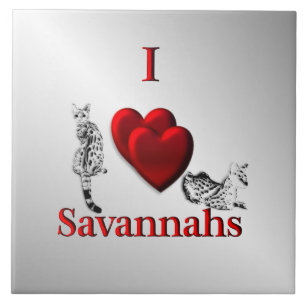 I Heart Savannah Cat Silver Tile