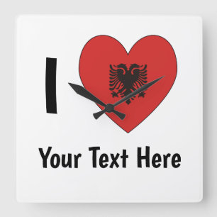 I (Heart Shaped Albanian Flag) Your Text Square Wall Clock