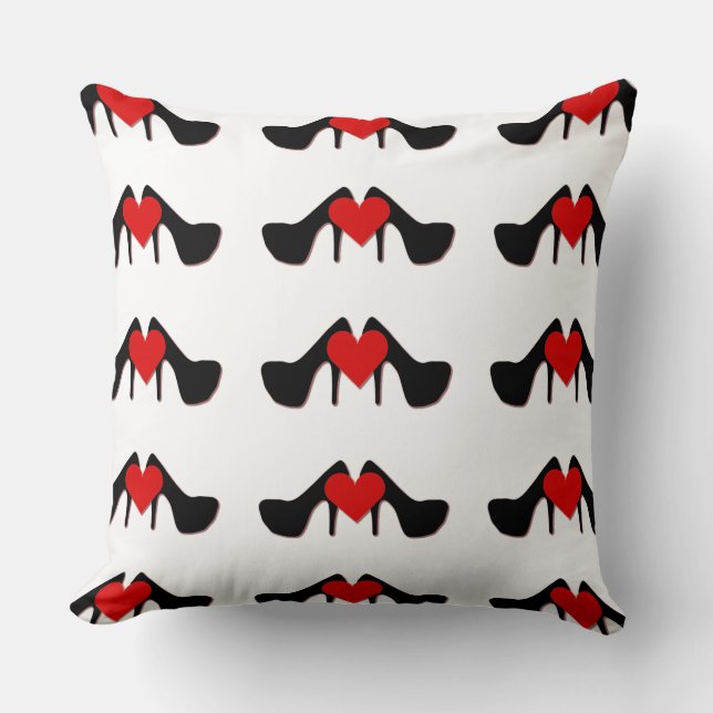 I Heart Shoes Pattern Throw Pillow (Front)