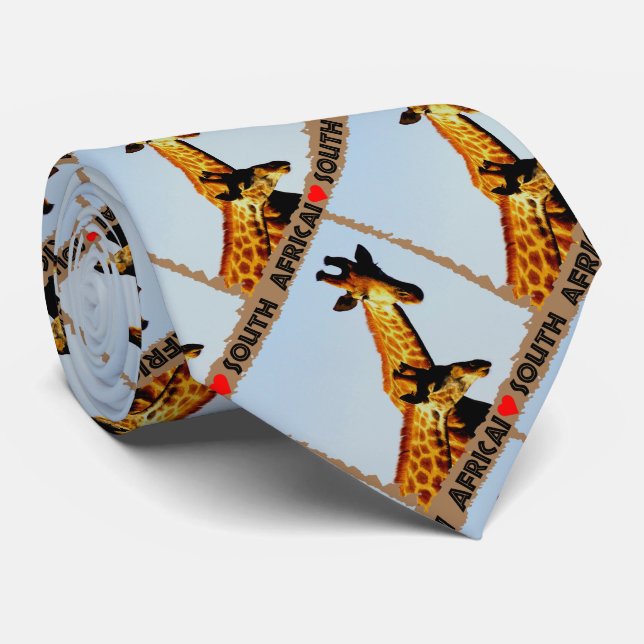 I Heart South Africa Blue Sky Giraffes Tie (Rolled)