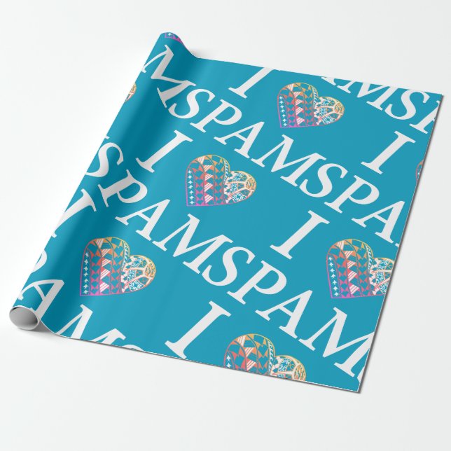 I Heart SPAM Teal Ombre Wrapping Paper (Unrolled)
