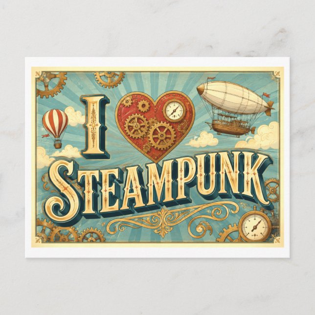 "I [Heart] Steampunk" Postcard (Front)