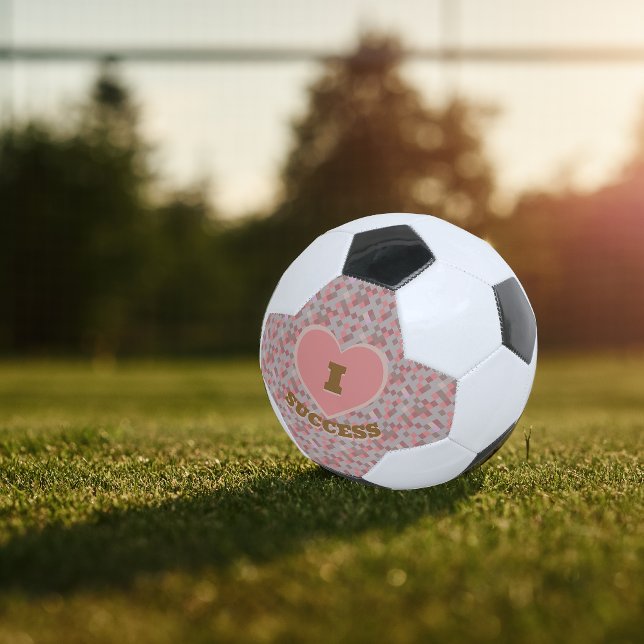 I Heart Success Chequered Pattern Coral Brown Pink Soccer Ball (I Heart Success Checkered Pattern Coral Brown Pink Soccer Ball)