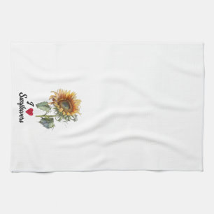 "I (heart) Sunflowers" Sunflower Tea Towel