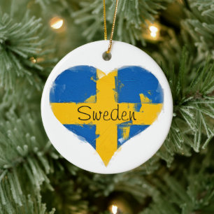 I Heart Sweden Swedish Flag Ceramic Tree Decoration