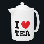 I heart tea ceramic teapot gift for tea lover<br><div class="desc">I heart tea ceramic teapot gift for tea lover. Custom colour heart and text. Fun gift idea for tea lover.</div>