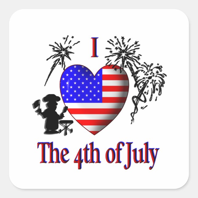 I Heart the 4th of July Square Sticker (Front)