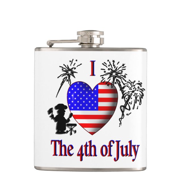 I Heart The Fourth of July Hip Flask (Front)