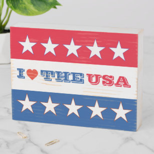 I Heart The USA - Red White And Blue Wooden Box Sign