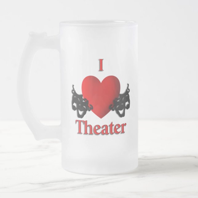 I Heart Theatre Frosted Glass Beer Mug (Left)