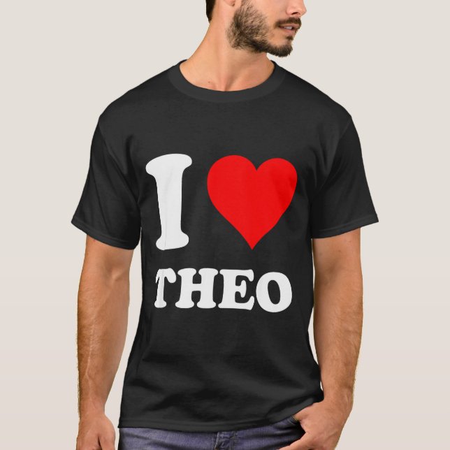 I Heart Theo I Love Theo Red Heart Valentine's Day T-Shirt (Front)