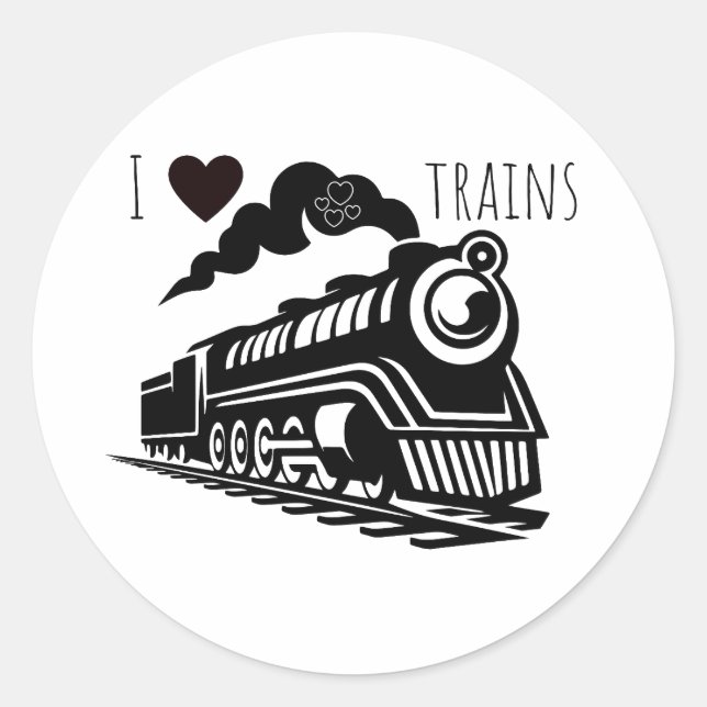 I Heart Trains Classic Round Sticker (Front)