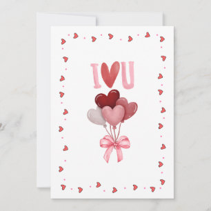 I Heart U Balloon Bouquet Cute Valentine's Day Holiday Card