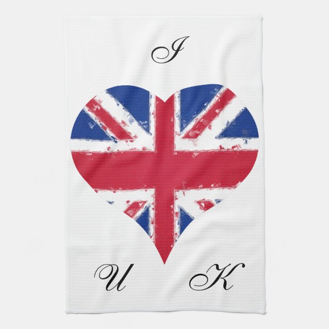 I Heart UK England Britain British Flag Tea Towel (Vertical)