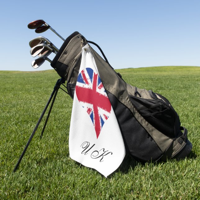 I Heart UK England British Flag Golf Towel (Green)