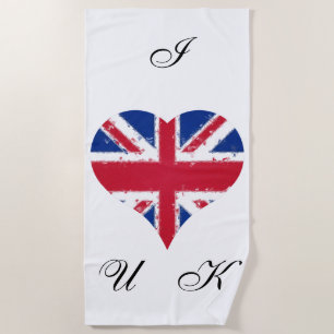 I Heart UK English British Flag Beach Towel