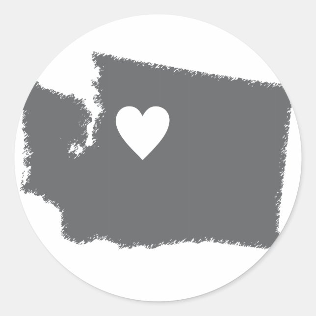 I Heart Washington Grunge Look Outline State Love Classic Round Sticker (Front)