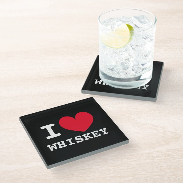I heart whiskey glass drink coaster (Angled)