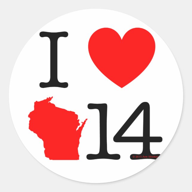 I Heart Wisconsin 14 Classic Round Sticker (Front)