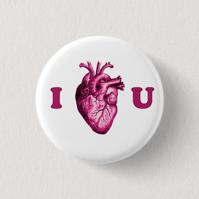 I Heart You Anatomical Heart - White & Pink 3 Cm Round Badge (Front)