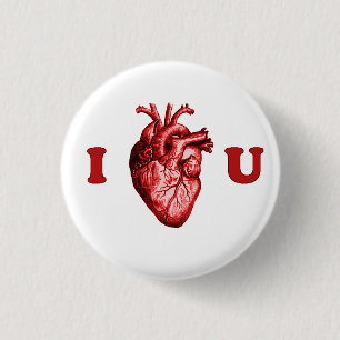 I Heart You Anatomical Heart - White & Red 3 Cm Round Badge