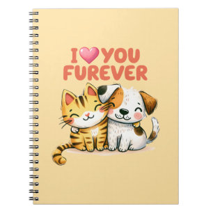 I Heart You Furever Cute Kawaii Cat and Dog Notebook