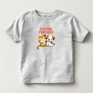 I Heart You Furever Cute Kawaii Cat and Dog Toddler T-Shirt