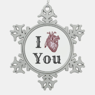 I Heart You Snowflake Pewter Christmas Ornament