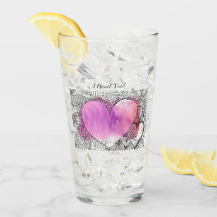 I Heart You Valentine or Anytime Glass