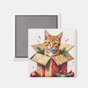 I Help Unpack! Funny Cat in Christmas Shipping Box Magnet