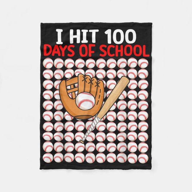 I Hit 100 Days Of School Baseball Bat Boys Toddler Fleece Blanket (Front)
