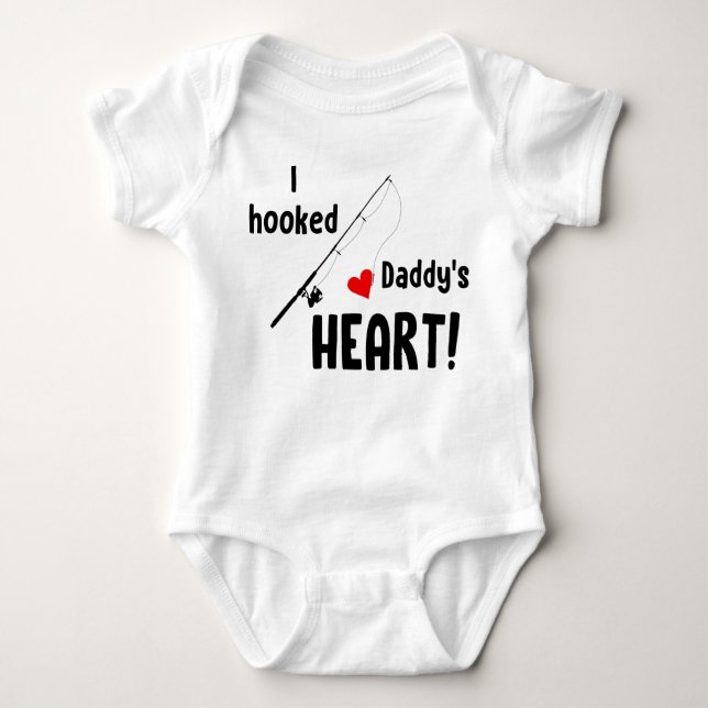 I Hooked Daddy's Heart Fishing Baby Bodysuit (Front)