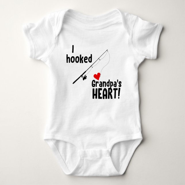 I Hooked Grandpa's Heart Fishing Baby Bodysuit (Front)