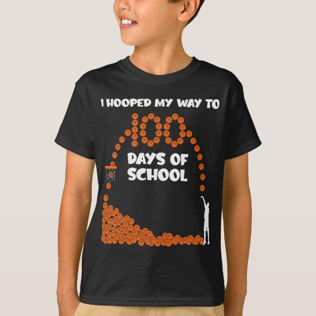 I Hooped My Way To 100 Days Of School Basketball P T-Shirt (Front)