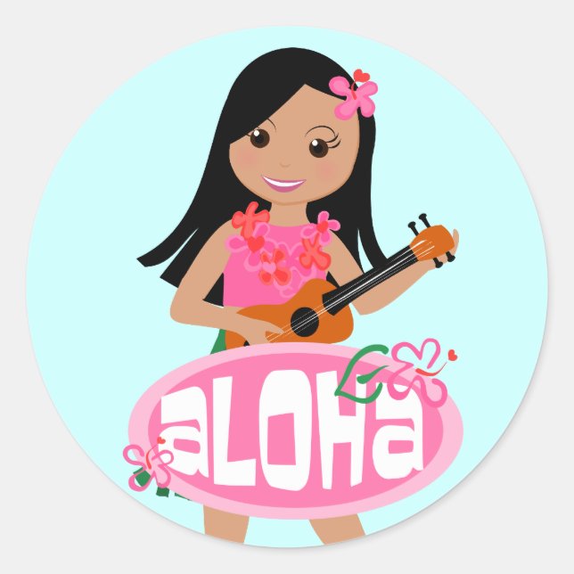 I Hula-Love You Ukulele! Classic Round Sticker (Front)